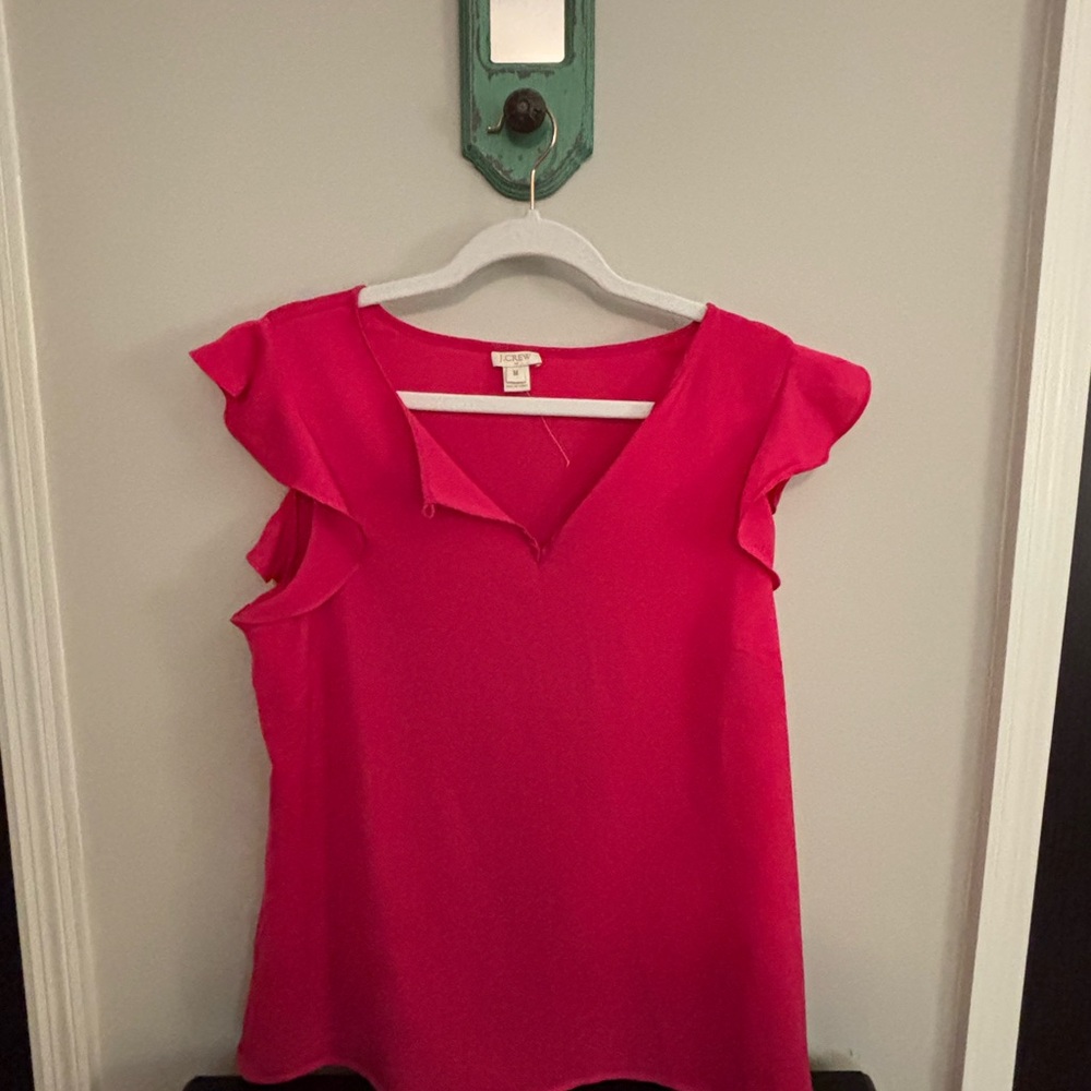 J. Crew Pink Flutter Sleeve Ruffled Blouse